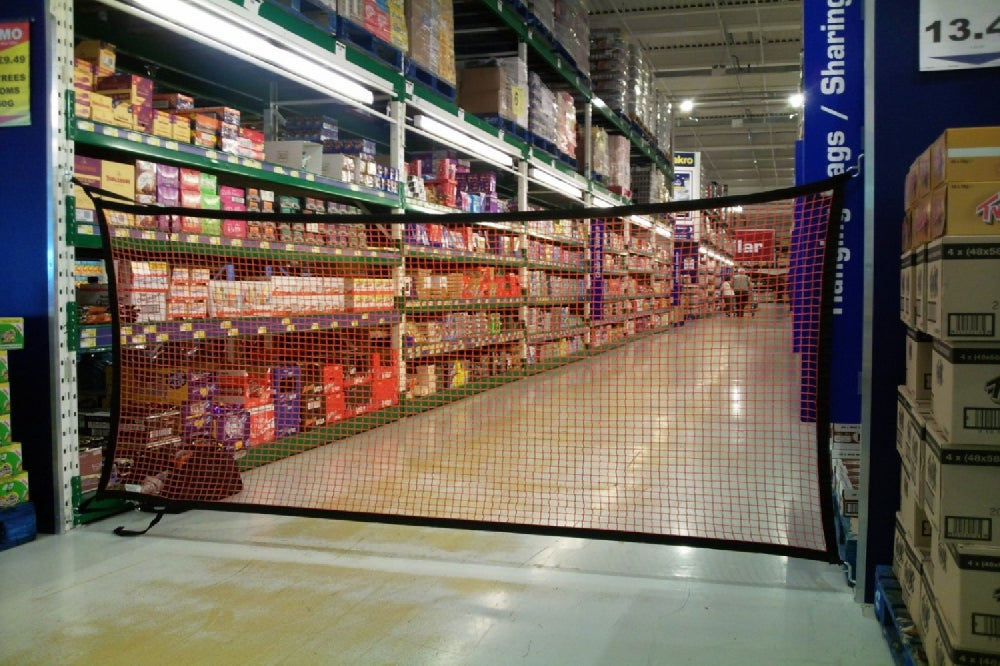 Aisle Barrier Netting with 'No Entry Sign'
